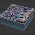 Cartoon Scene 3D Model With Futuristic Round Tower And Blue Platforms