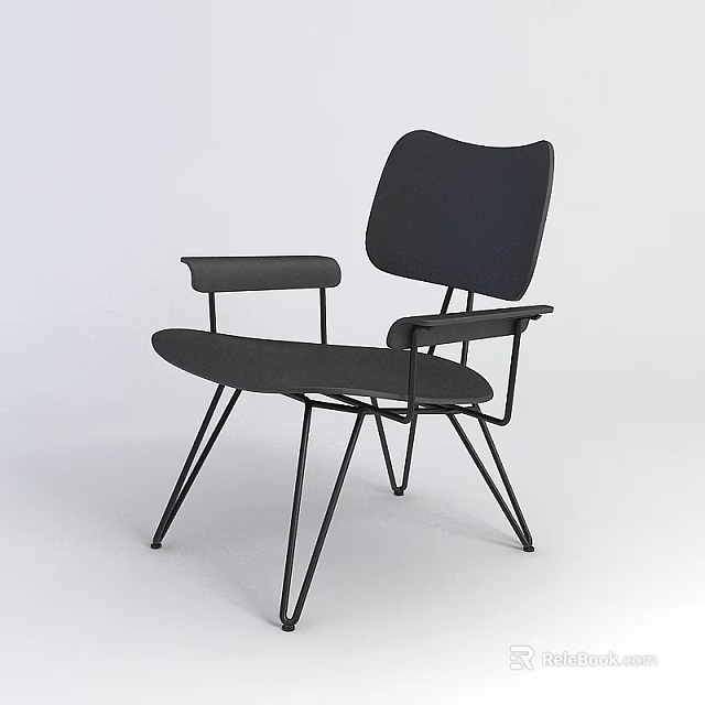 Tech Exhibition Hall Displaying Modern Black Chair With Curved Back And Metal Frame 3d model 
