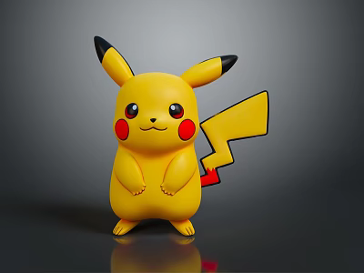 Yellow Pikachu Toy Figure With Black Ears Red Cheeks And Lightning Tail 3d model