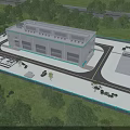 Modern Industrial Factory Building With Multi Story Structure Flat Roof Green Surroundings And Road Access