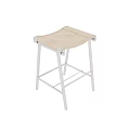 Modern Bar Stool With Stainless Steel Frame And Beige Leather Seat