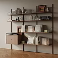 Modern Wooden Bookshelf Interior Design With Books Decorative Items Photo Frame Radio And Storage Boxes