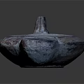 Ancient Stone Carved Sculpture With Two Handles Central Floral Pattern And Worn Surface 3d model