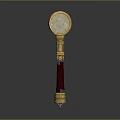 Ornate Double Headed Hammer Featuring Golden Accents Red Handle and Green Gem