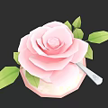 Pink Rose Shaped Ceramic Vessel With Green Leaves And Silver Spoon