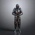 Medieval Knight Armor Standing Full Body With Metallic Shiny Surface And Sword