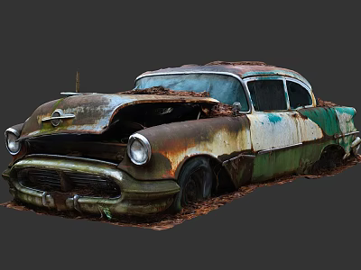Rusty Vintage Car With Green And White Exterior And Weathered Body 3d model