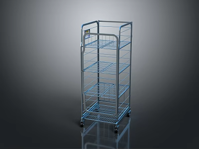 Durable Metal Wire Shelving Unit with Four Tiers and Mobile Wheels for Storage 3d model