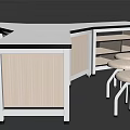 Modern Corner Bar Counter Design With White Countertop Storage Cabinets And Four Stools