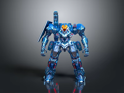 Metallic Blue Robot Model Featuring Mechanical Structure Orange Head And Reflective Surface 3d model