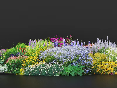 Colorful Diverse Plant Combination With Purple Yellow And Pink Flowers And Lush Green Leaves 3d model