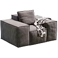 Modern Gray Single Sofa Upholstered with Square Design and Black White Patterned Throw Blanket 3d model