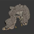Layered Rock Formation Scene Component With Cave Like Depressions And Stone Pillars
