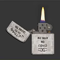 Silver Metal Lighter With NO WAR NO FASCISM Text And Burning Flame For Daily Use