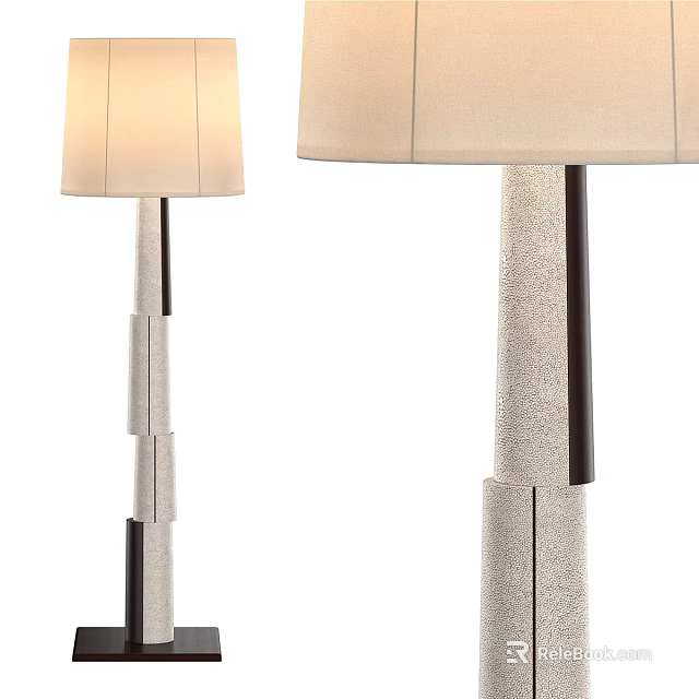 Minimalist Modern Floor Lamp With Beige Fabric Shade And Multi section Textured Pole 3d model 