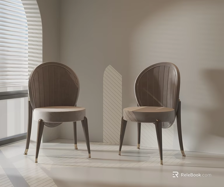 Modern Dining Chairs With Curved Backrest And Upholstered Seat In Minimalist Interior 3d model 