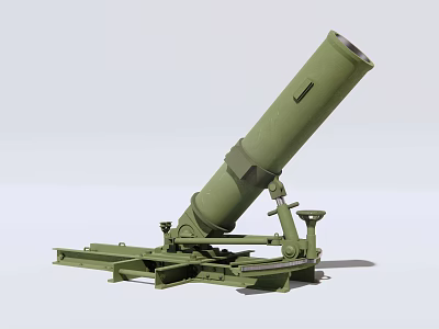 Green Military Mortar Weapon With Barrel Base And Metal Stand 3d model