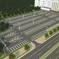 Large Modern Parking Lot With White Pavement Markings Street Lights And Trees