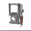 Industrial Mechanical Component With Metal Frame Square Opening Circular Hole And Brown Striped Panel
