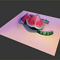 Fresh Watermelon Slices Placed On Pink Surface With Green Rind Sections