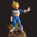 Golden Spiky Haired Blue Costume Doll With White Gloves Boots And Rock Base Stand