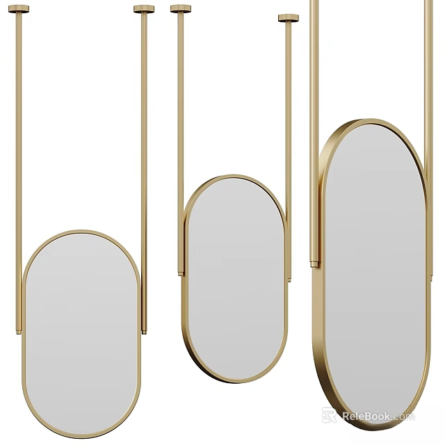 Elegant Modern Golden Hanging Oval Mirrors with Sleek Metal Frames 3d model 