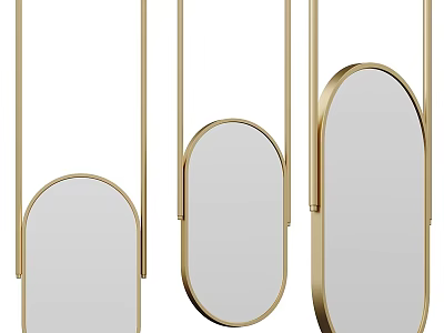 Elegant Modern Golden Hanging Oval Mirrors with Sleek Metal Frames 3d model