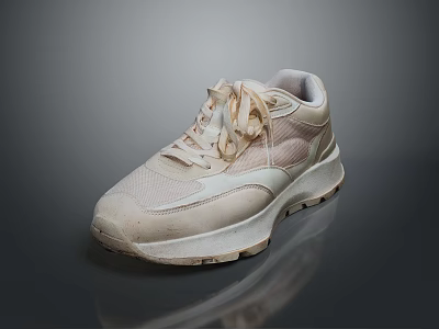 Beige Casual Sports Shoes With Retro Style Mesh Upper And Rubber Sole 3d model