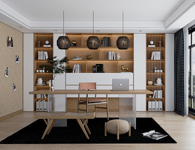 Modern Study Desk and Chair Writing Desk Bookcase Leisure Chair Chandelier Decorative Cabinet 3d model