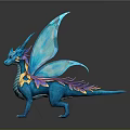 Mythical Blue Dragon Fantasy Game Character With Detailed Wings Purple Gold Accents