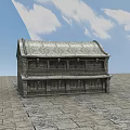 Ancient Architecture Two Story Building With Grey Tiled Roof Stone Walls And Carved Details