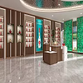 Elegant Liquor and Tobacco Store Interior With Shelves Display Cabinets And Marble Flooring