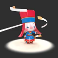 Animated Game Movie Character With Red Tall Hat Blue Outfit And Flowing Ribbons In Spotlight
