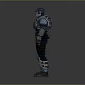 Advanced Armored Humanoid Character in Blue Gray Tactical Armor with Helmet and Combat Gear