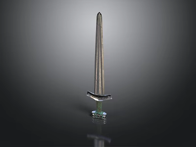 Silver Sword With Slender Blade And Hilt On Dark Background With Reflection 3d model