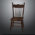 Red Traditional Wooden Chair With Carved Patterns And Slatted Back Design