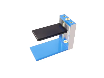 Blue And Silver Mechanical Component With Black Flat Plate And Screw Holes 3d model