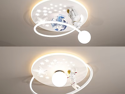 Kids Room Ceiling Light With Astronaut Globe Stars And Circular Ring Design 3d model