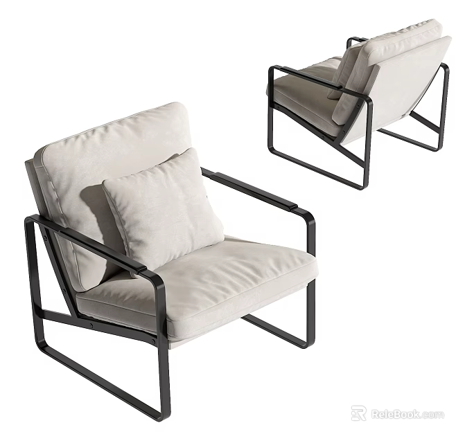 Modern Accent Chair Design With Metal Frame And Comfortable Upholstered Cushion 3d model 