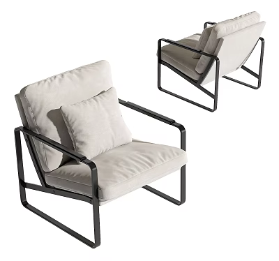 Modern Accent Chair Design With Metal Frame And Comfortable Upholstered Cushion 3d model