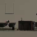 Modern Dining Table Set With Chairs Pendant Lights And Marble Tabletop Design 3d model