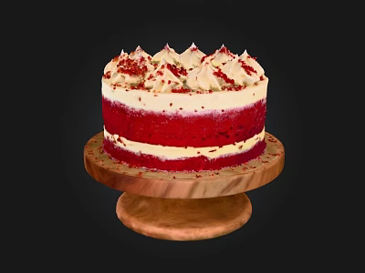 Red Velvet Cake With White Cream Layers And Red Crumbs On Wooden Stand 3d model