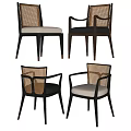 Modern Leisure Chairs With Rattan Backrest Neutral Black Upholstered Seats And Wooden Legs