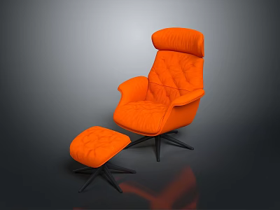 Modern Orange Quilted Armchair With Ottoman And Black Metal Legs Design 3d model