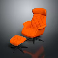 Modern Orange Quilted Armchair With Ottoman And Black Metal Legs Design
