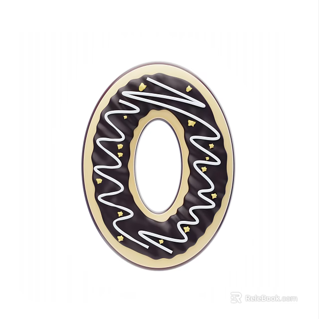 Delicious Round Chocolate Donut with White Icing Swirl Design and Gold Sprinkles 3d model 