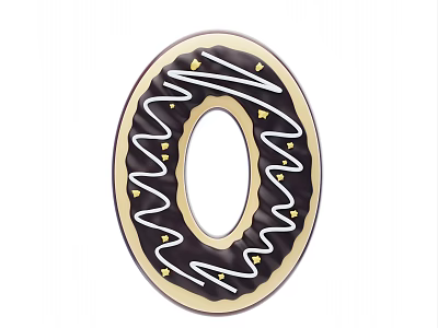 Delicious Round Chocolate Donut with White Icing Swirl Design and Gold Sprinkles 3d model
