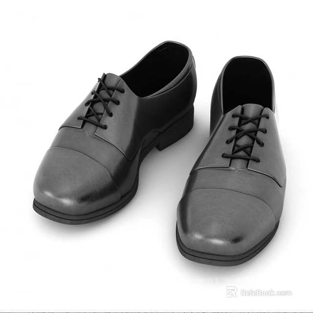 Black Leather Formal Lace Up Cap Toe Business Shoes For Men 3d model 