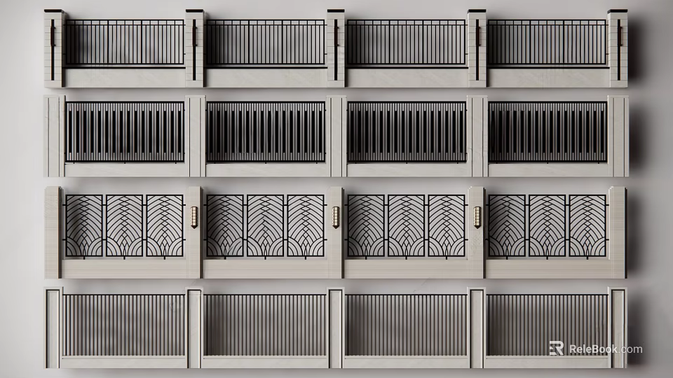 Modern Feature Wall With Layered Grille Design And Decorative Geometric Patterns 3d model