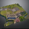 Ancient Architectural Ruins With Green Grass Trees Paths Construction Areas And Red Roof Buildings
